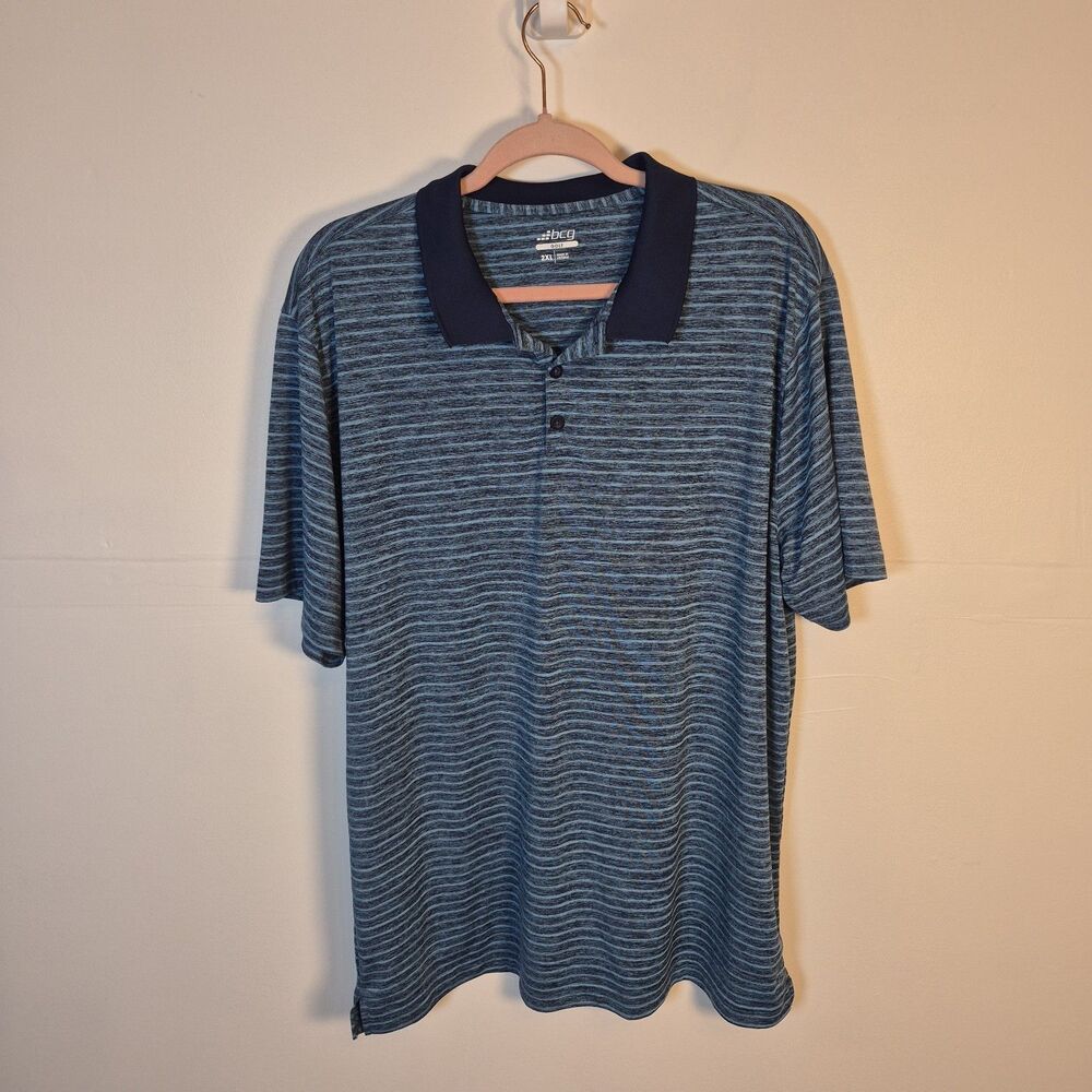 BCG Golf Polo Shirt Mens 2XL Blue Striped Short Sleeve